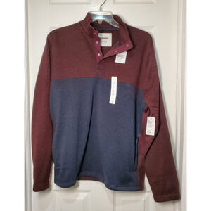 Men’s Supersoft Sweater Fleece Pullover – Burgundy & Navy – Size XL – NWT